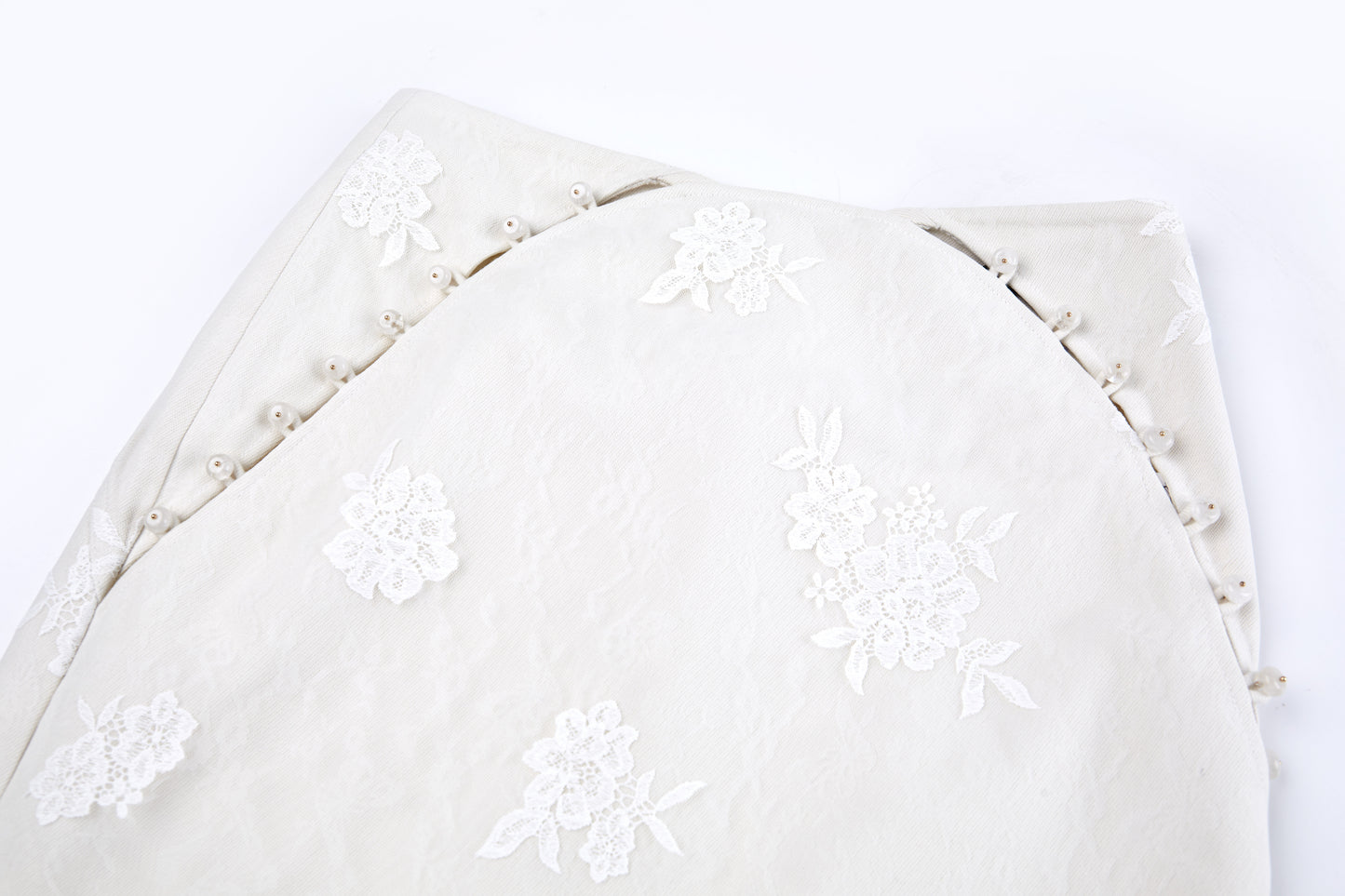 Lace-Denim A-line Skirt