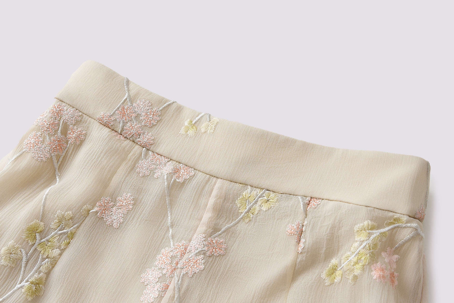 Yellow embroidered straight-leg pants