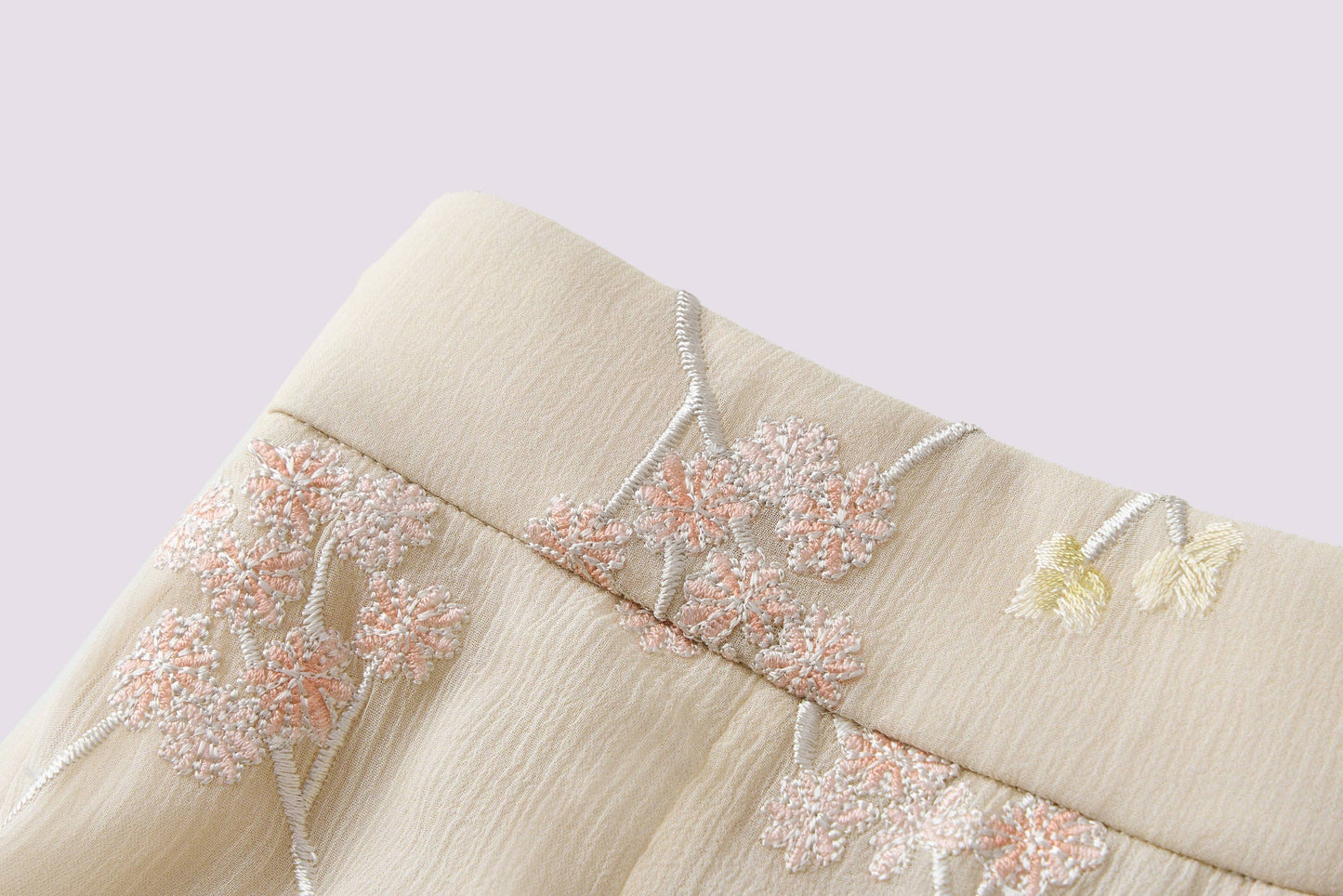 Yellow embroidered straight-leg pants