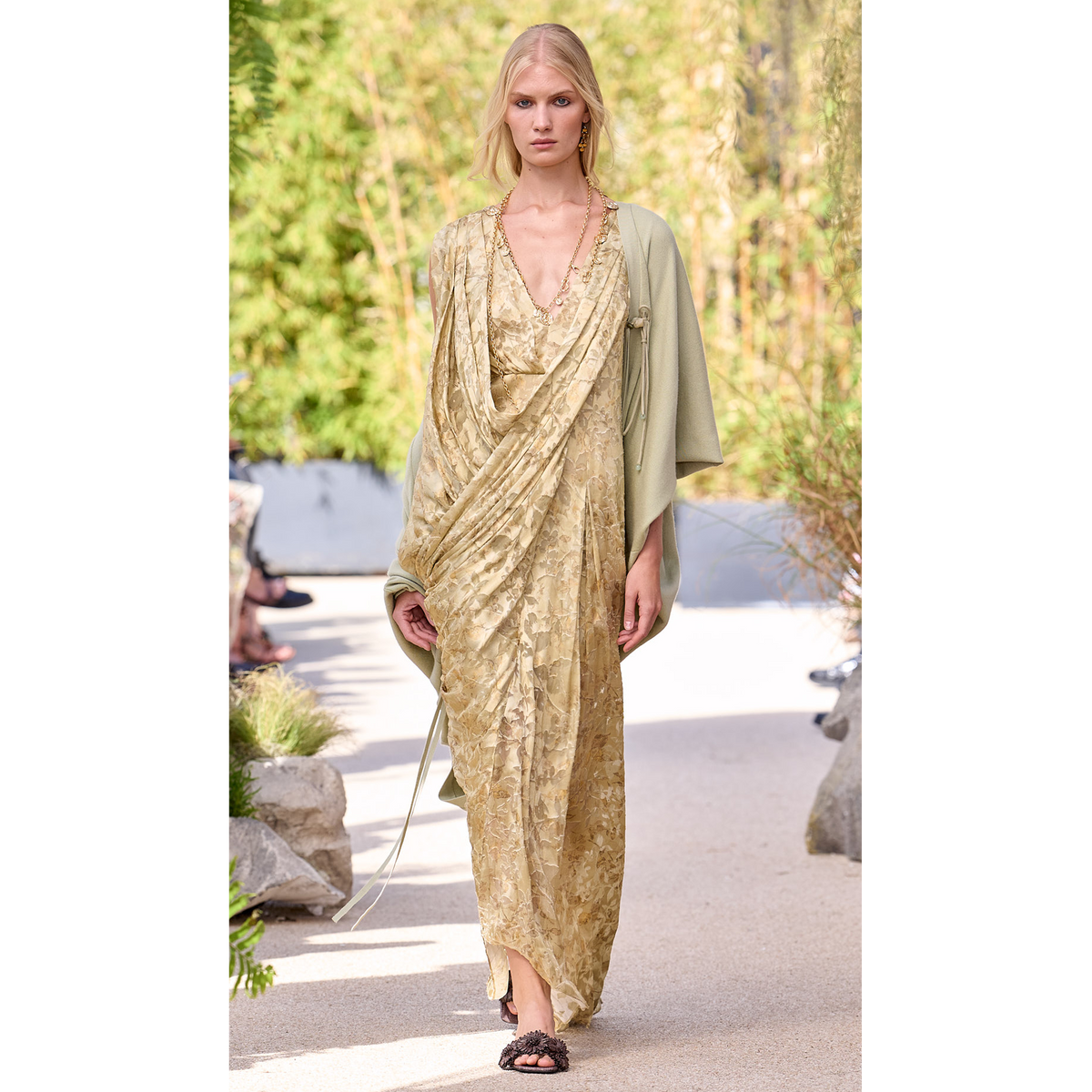 Printed Burn‑Out Pleated Structured Dress