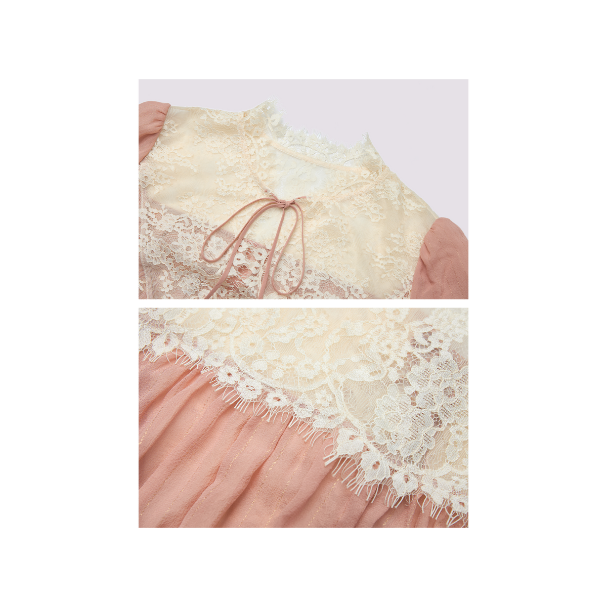 Pink and Off-White Lace Top