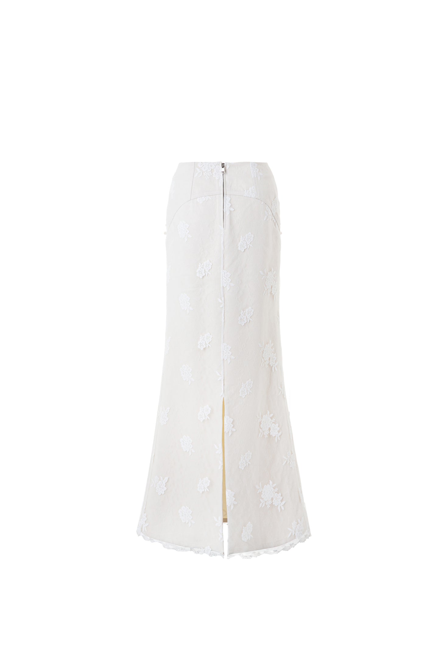 Lace-Denim A-line Skirt
