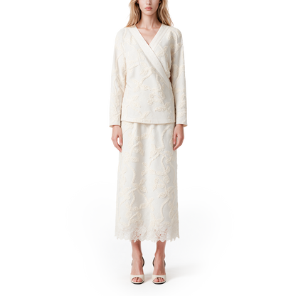 Embroidered silk and wool top