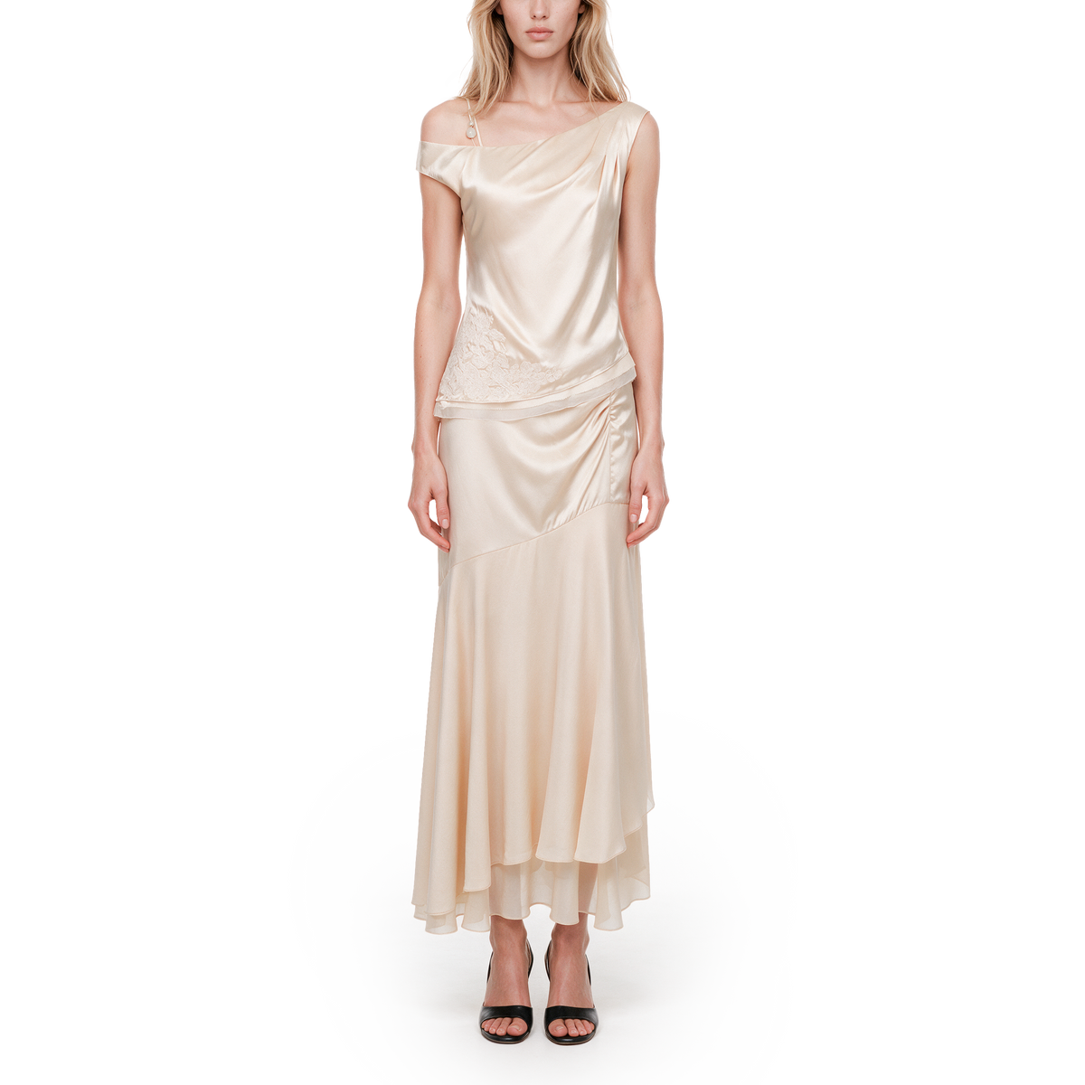 Light apricot-colored silk top