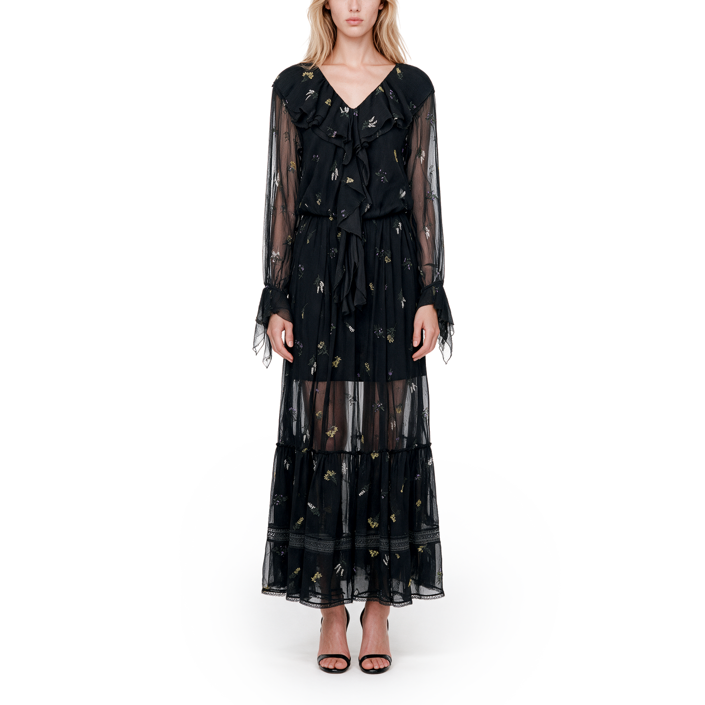 Black embroidered silk top