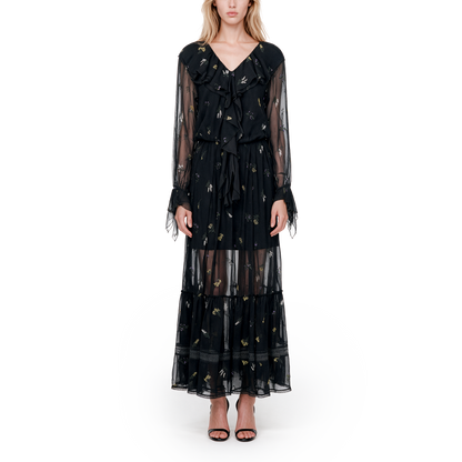 Black embroidered silk top