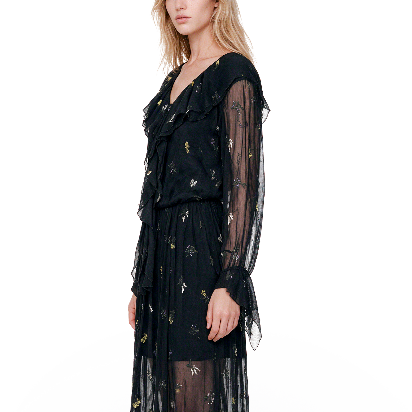 Black embroidered silk top