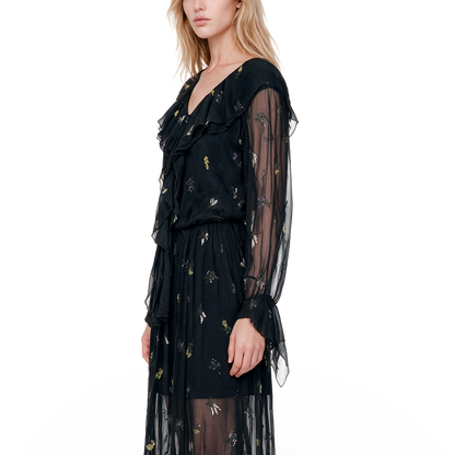 Black embroidered silk top