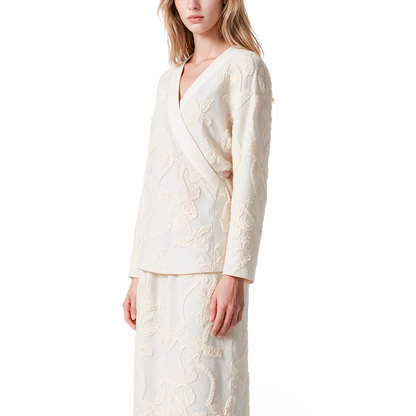 Embroidered silk and wool top