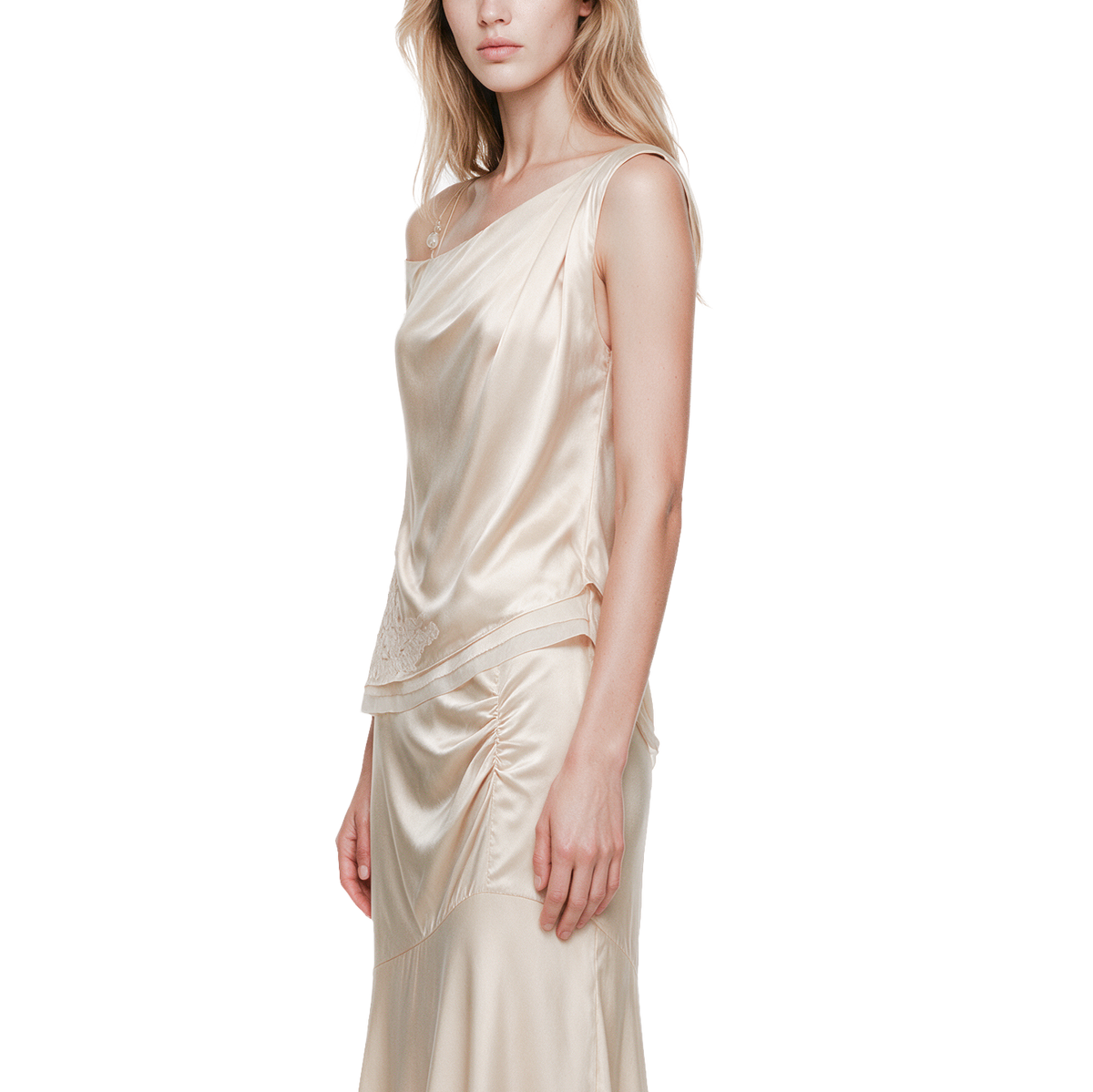 Light apricot-colored silk top