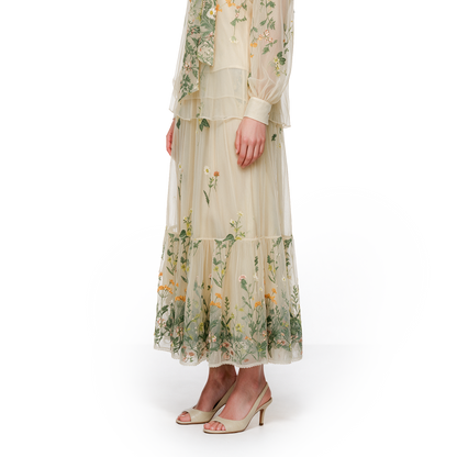 Green embroidered skirt