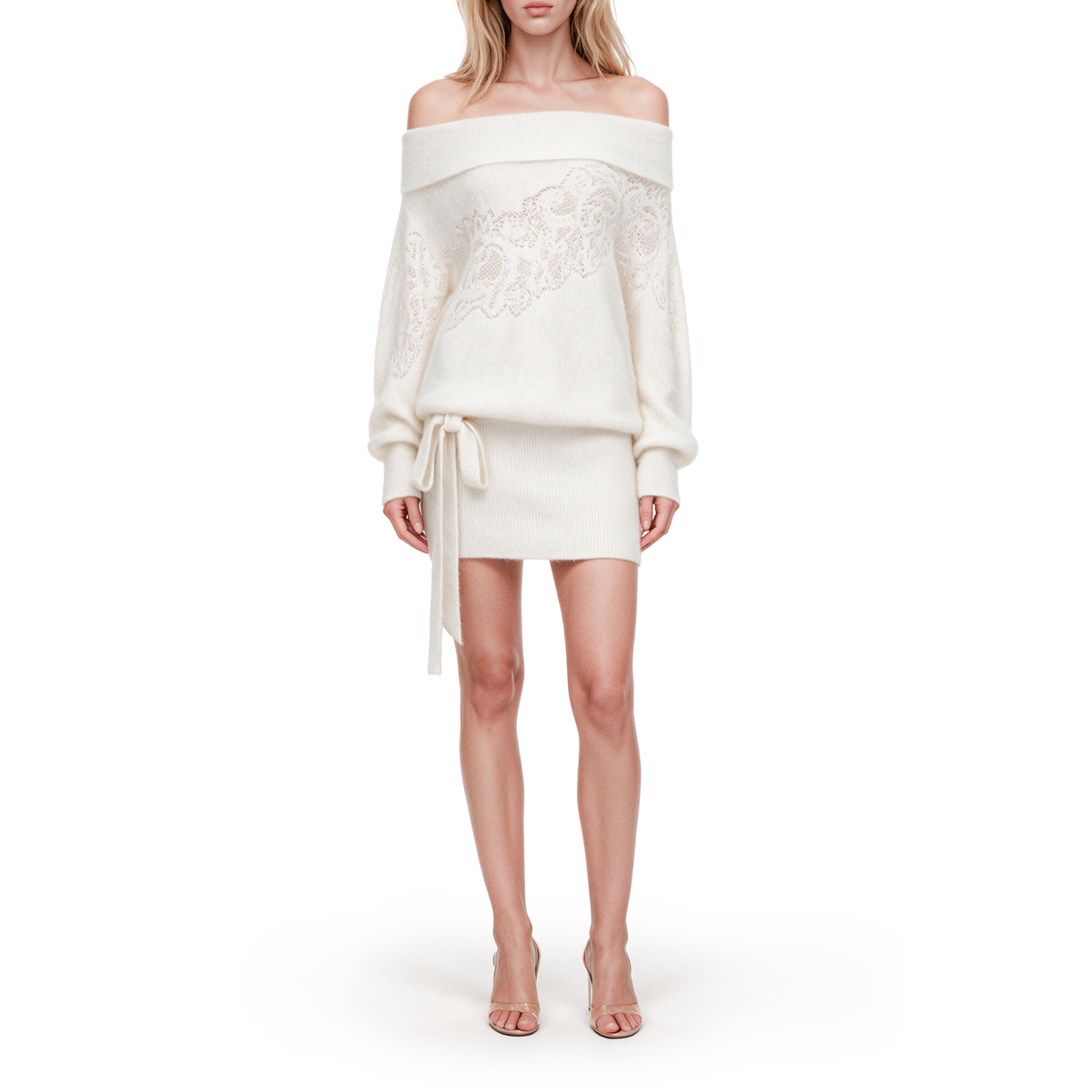A white hollowed-out sweater