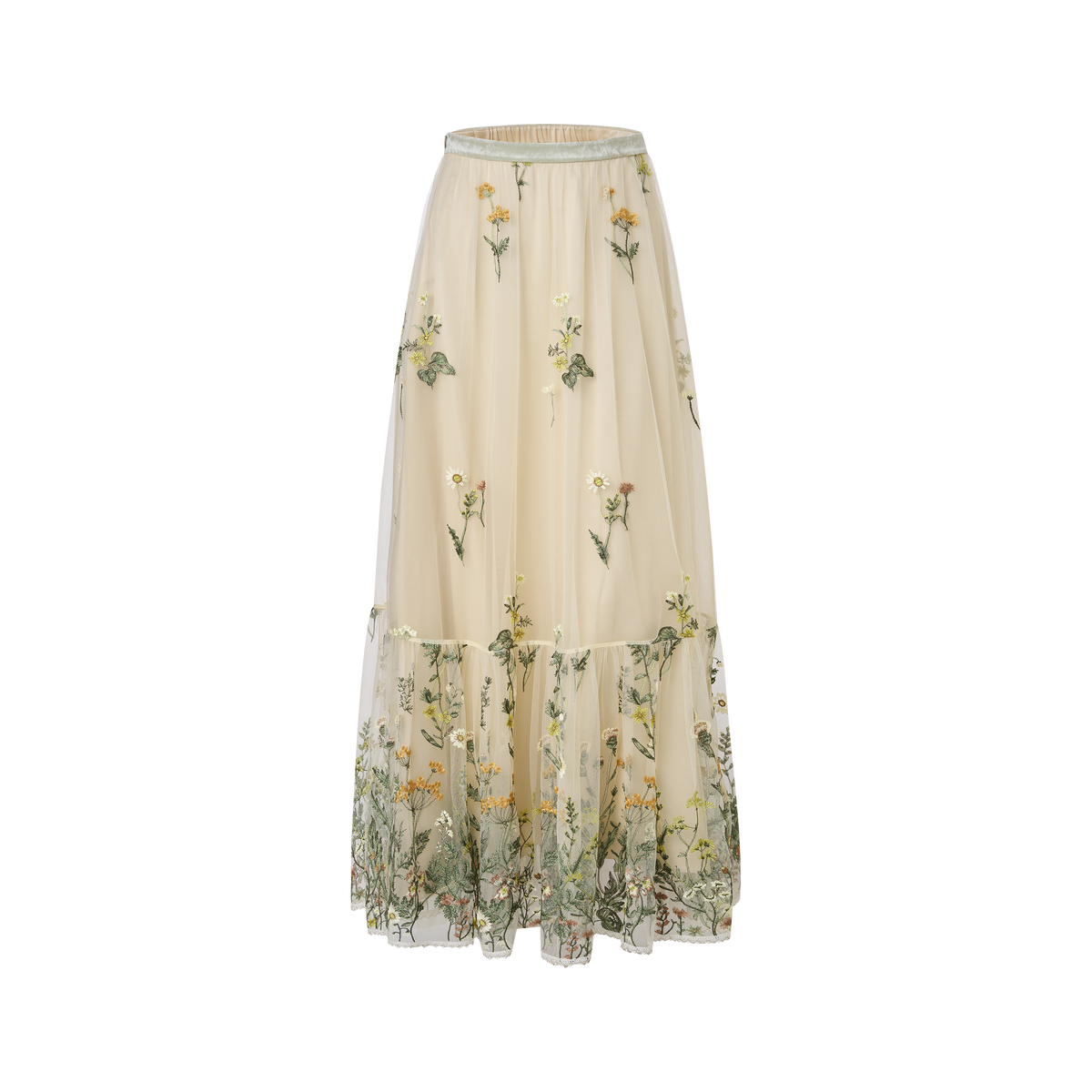 Green embroidered skirt