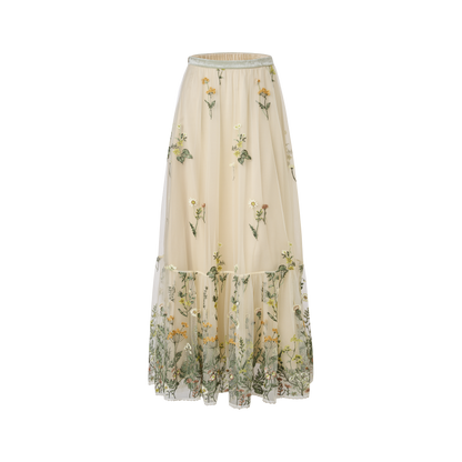 Green embroidered skirt