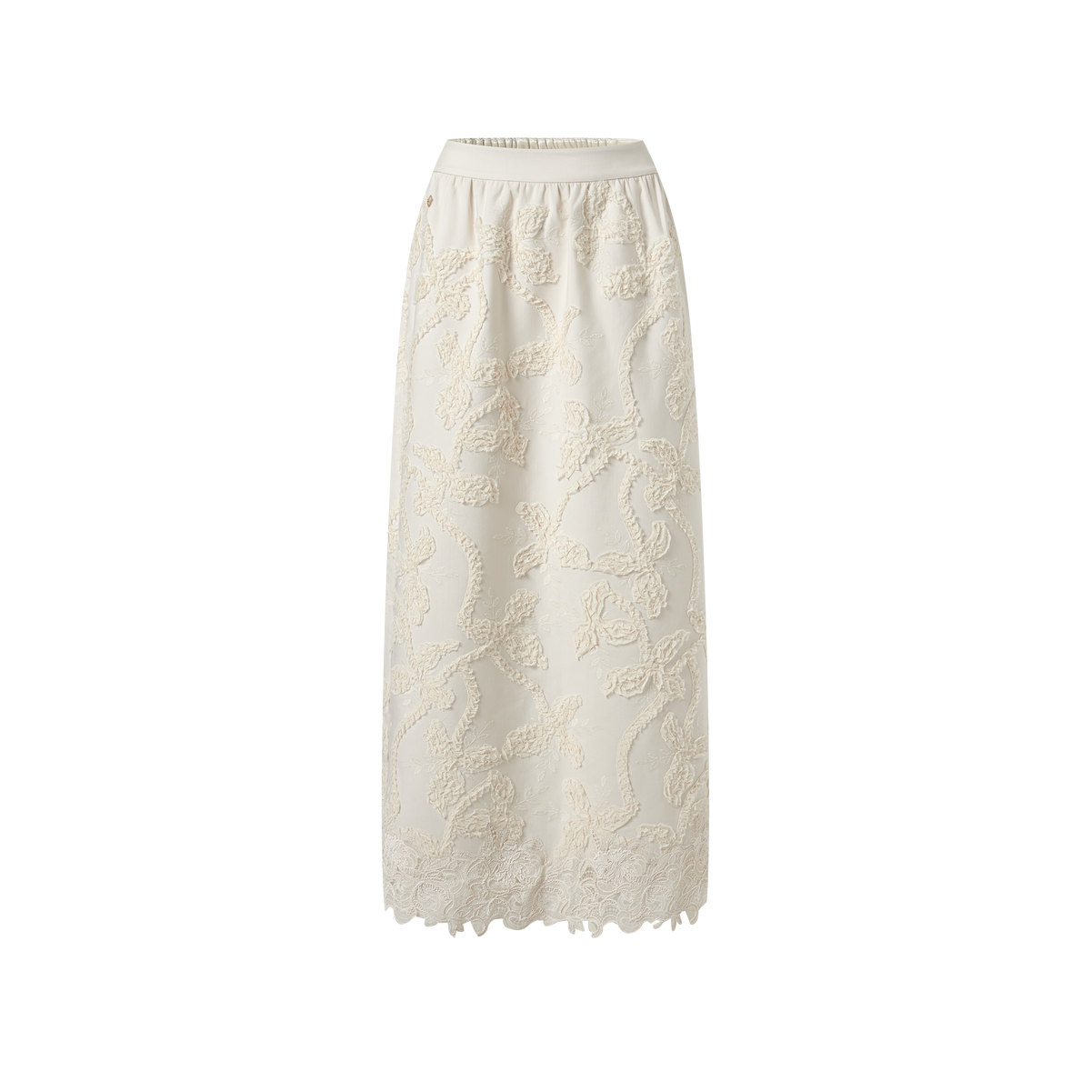 Off-white Linen-Silk Embroidered Midi Skirt