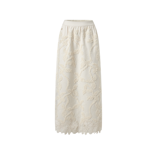 Off-white Linen-Silk Embroidered Midi Skirt