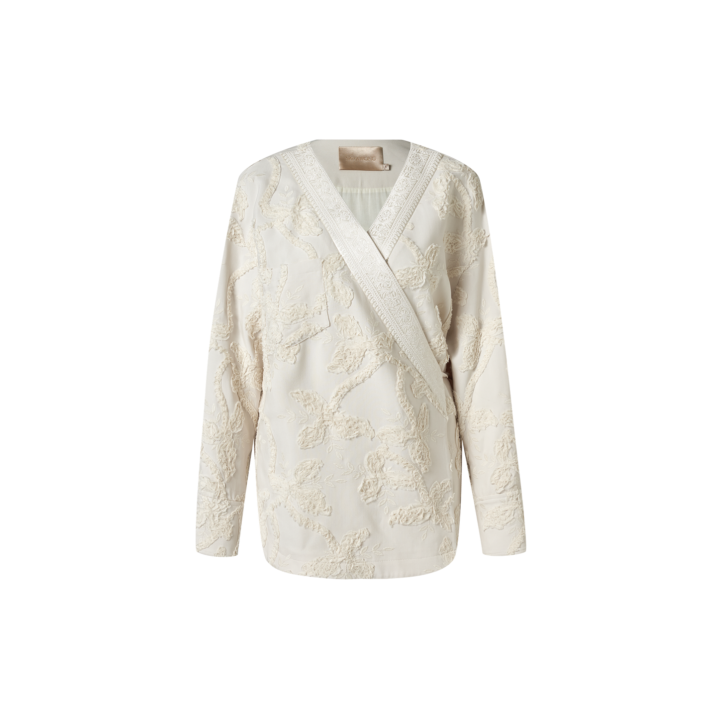 Embroidered silk and wool top