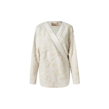 Embroidered silk and wool top