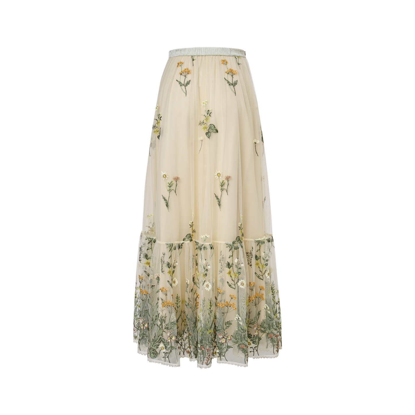 Green embroidered skirt