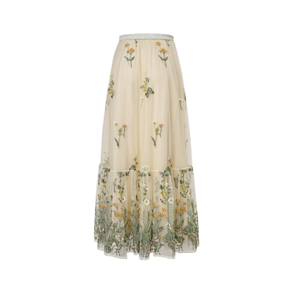 Green embroidered skirt