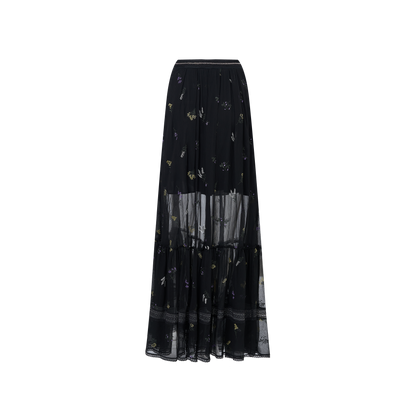 Black embroidered silk skirt