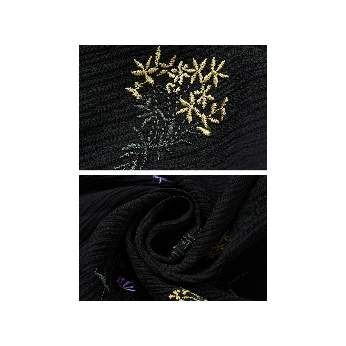 Black embroidered silk top