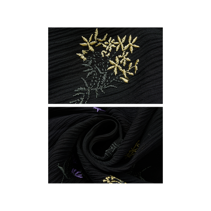 Black embroidered silk top