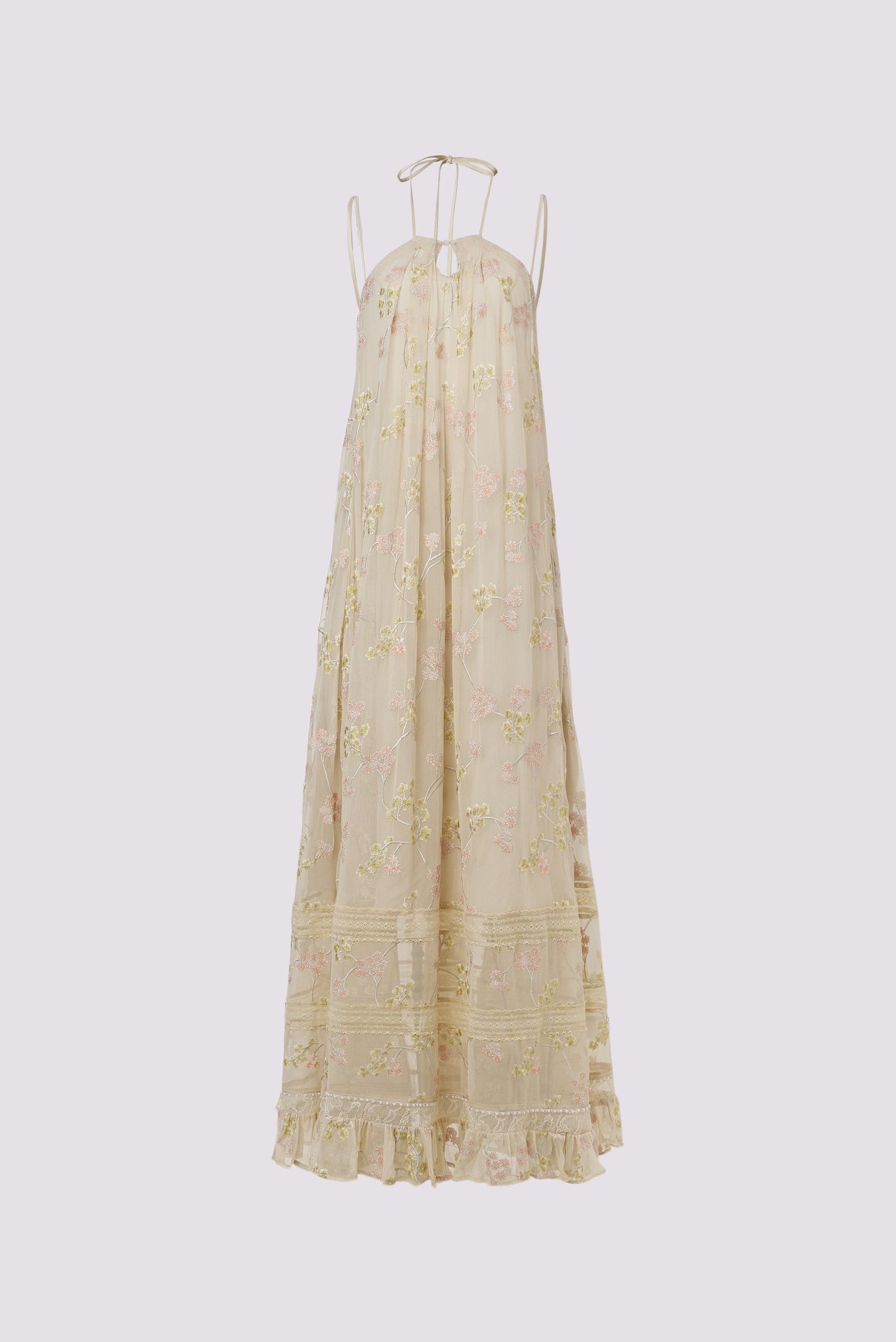 Yellow embroidered halter dress