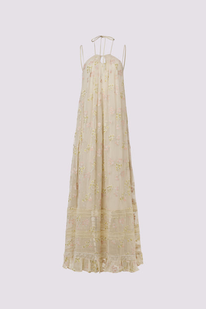 Yellow embroidered halter dress