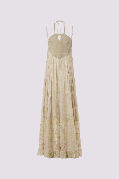 Yellow embroidered halter dress