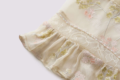 Yellow embroidered halter dress