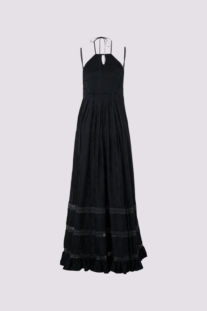 Black jacquard halter dress