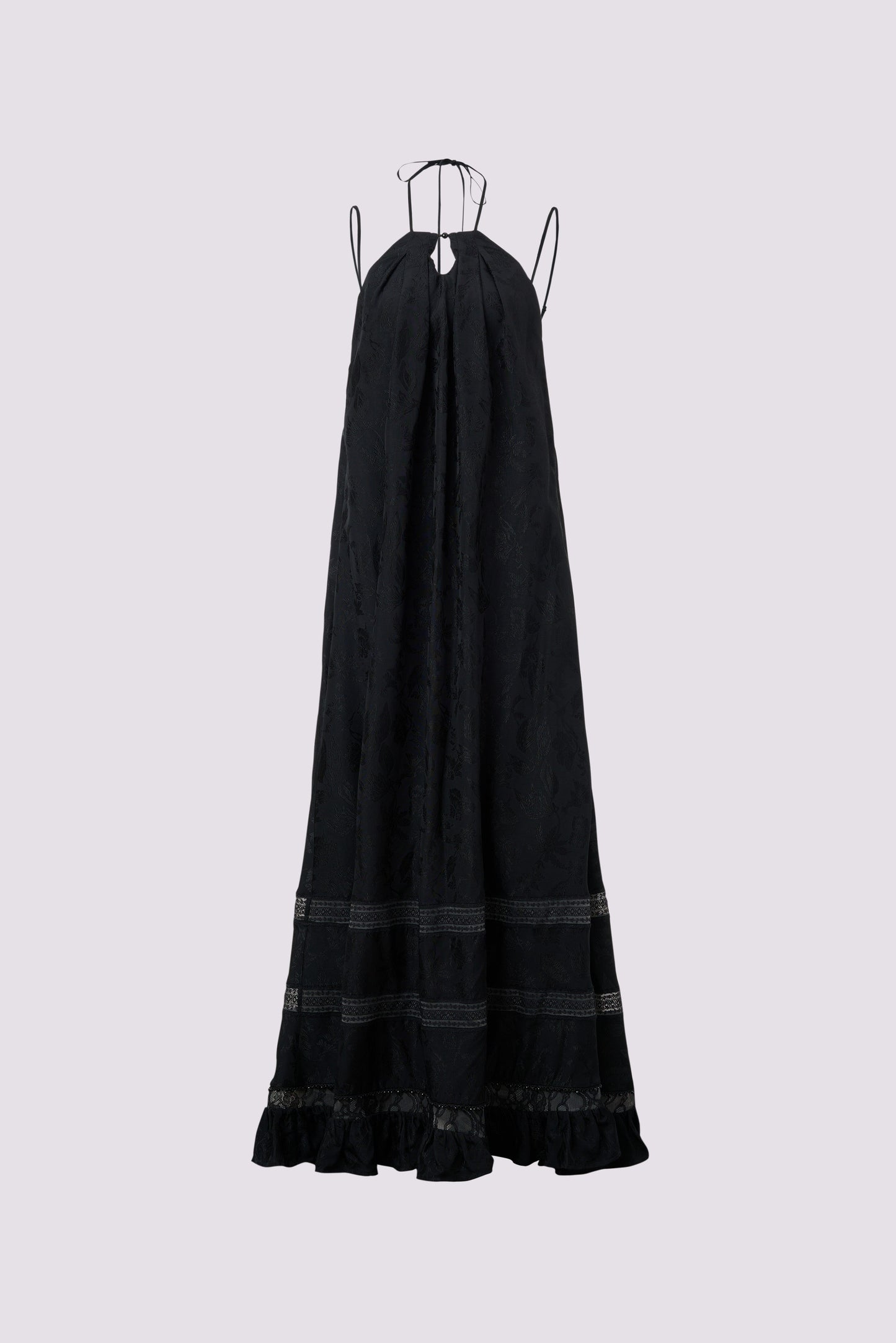 Black jacquard halter dress