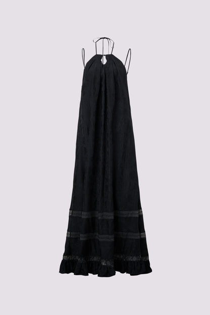 Black jacquard halter dress
