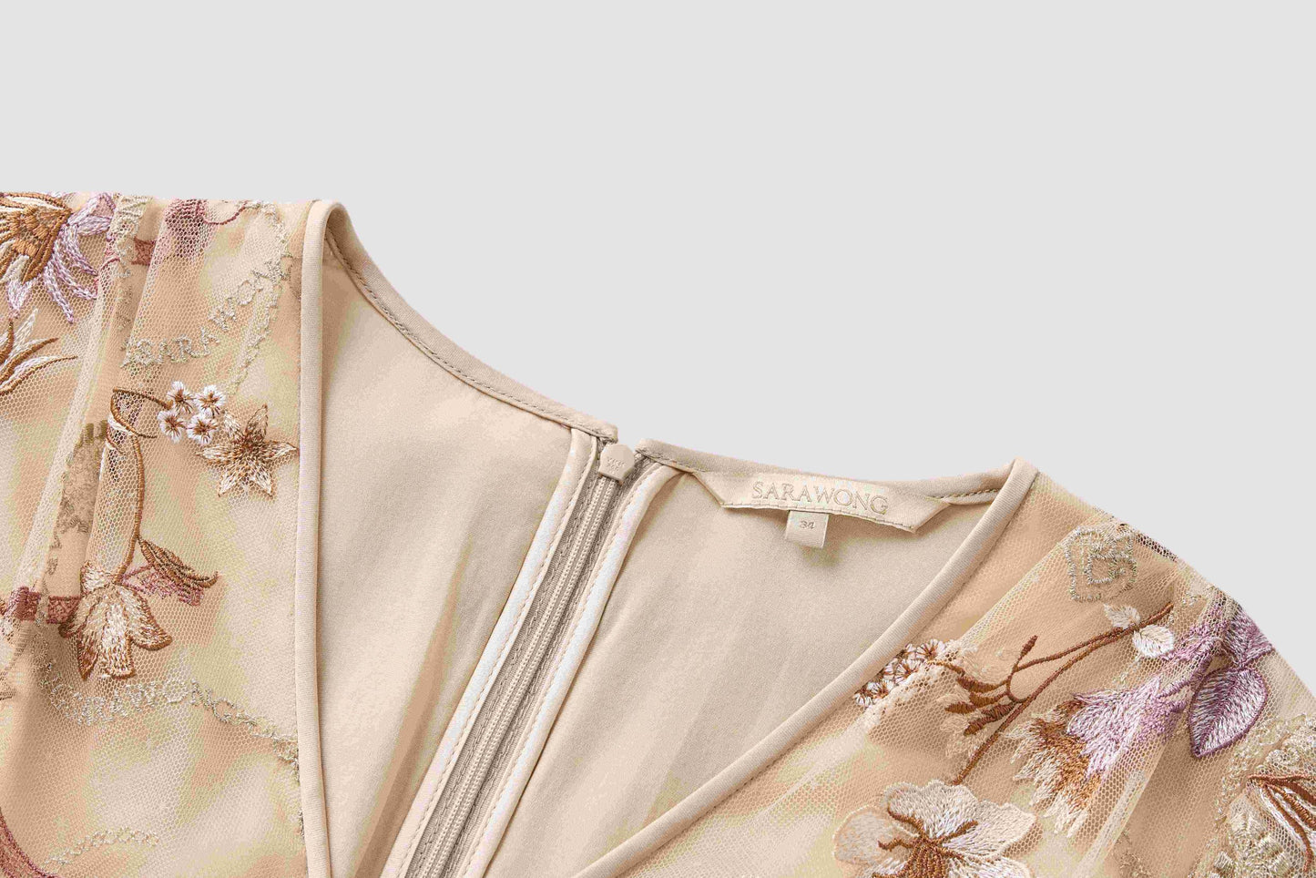 Embroidered floral dress with a large display