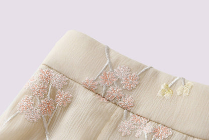 Yellow embroidered straight-leg pants