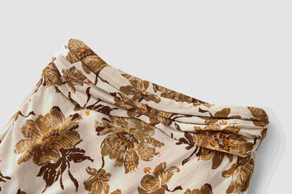 Seven leaf floral print tassel skirt