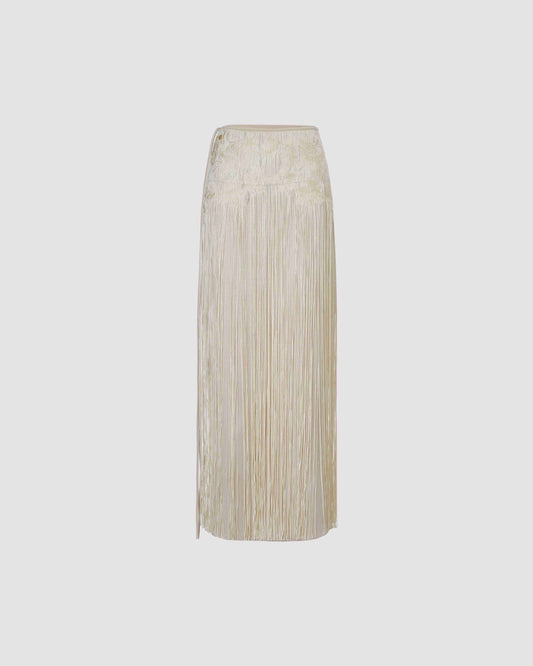 Seven leaf floral fringe embroidered half skirt