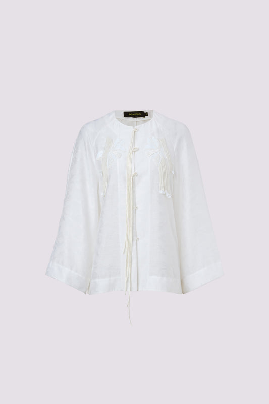 White jacquard embroidered coat