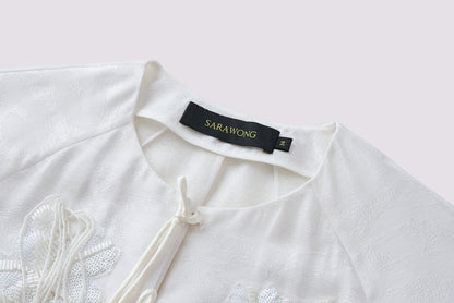 White jacquard embroidered coat