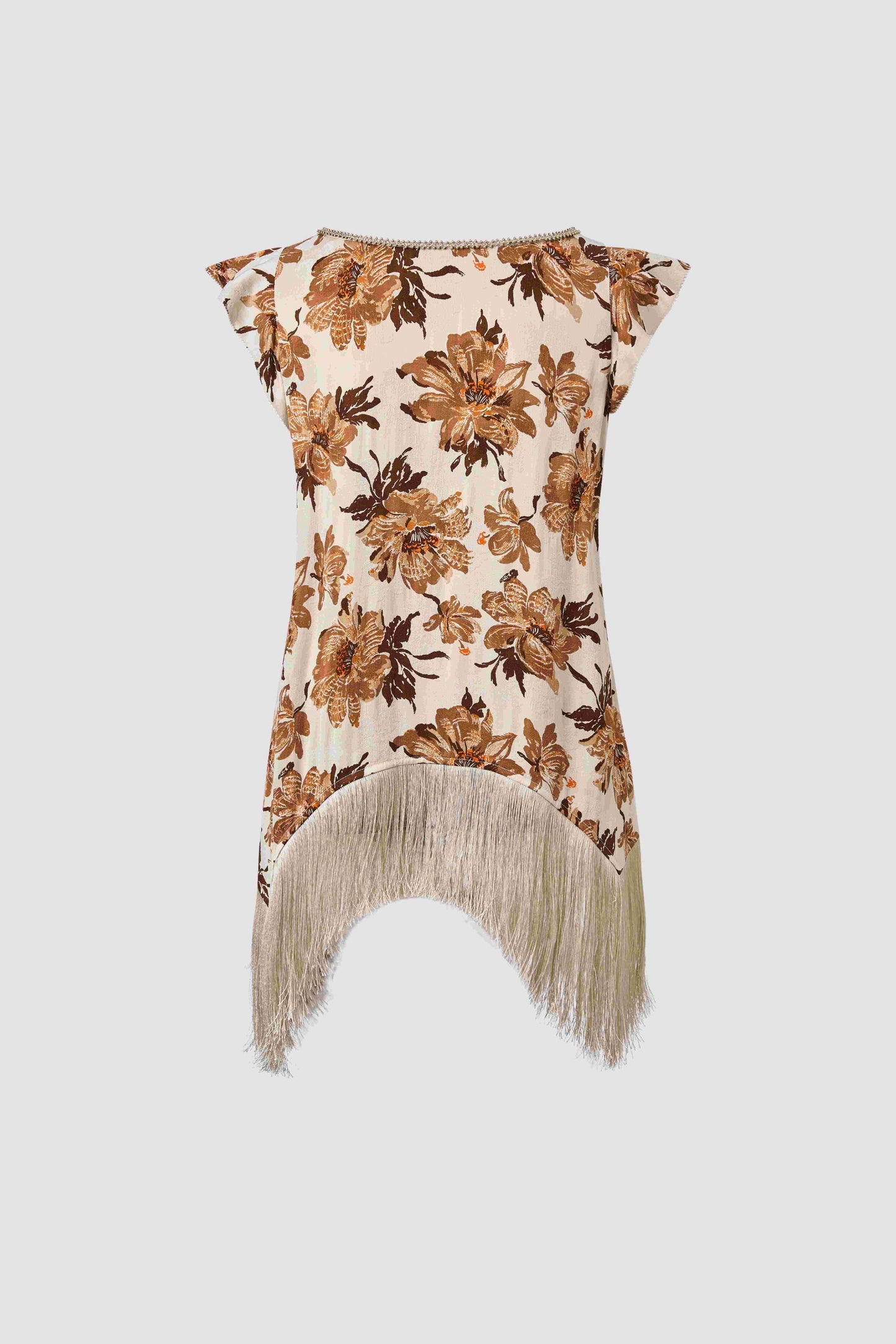 Seven leaf floral print tassel top