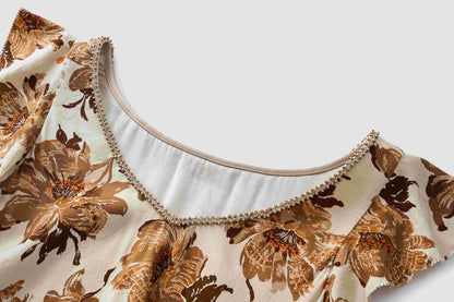 Seven leaf floral print tassel top