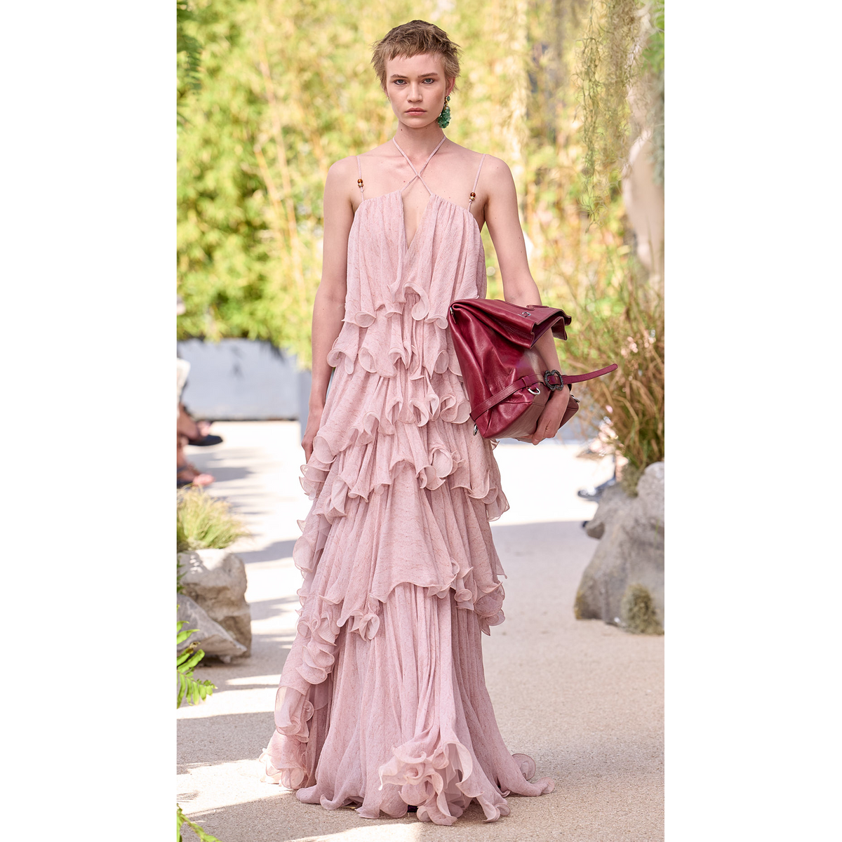Silk Crinkle Printed Tiered Slip Dress