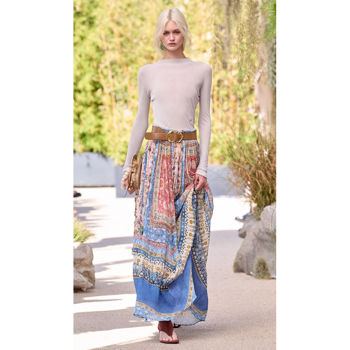 Silk Crinkle Printed Skirt