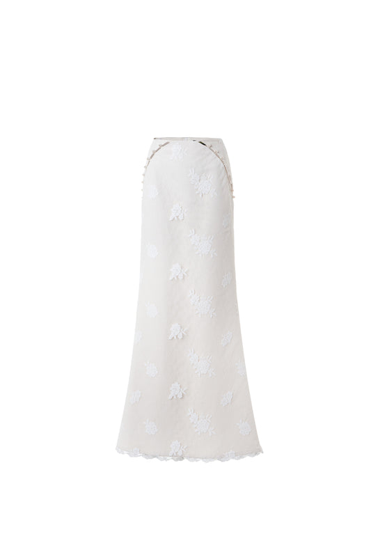Lace-Denim A-line Skirt
