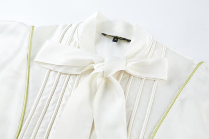 Off-white tie top with ribbon bow tie