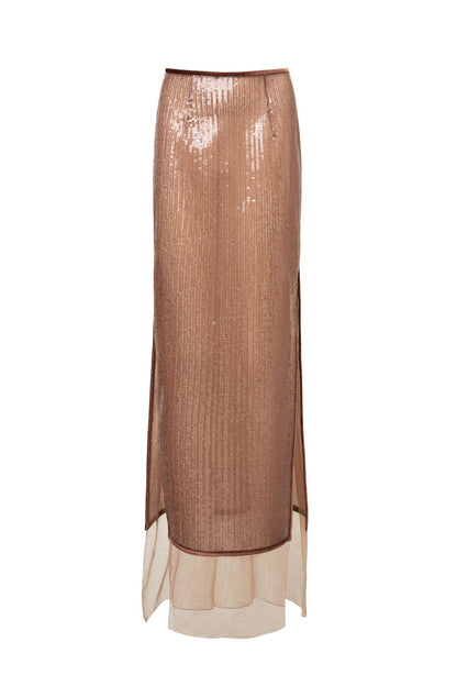 Mocha Sequins Long Skirt