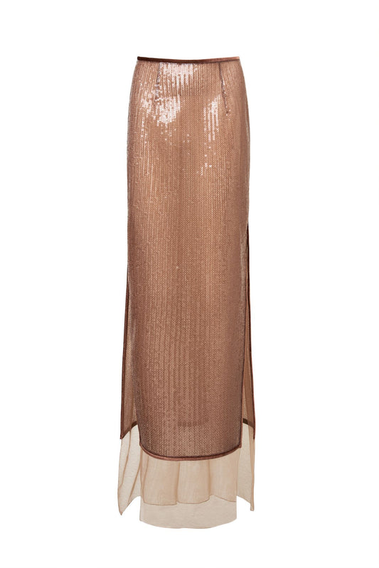 Mocha Sequins Long Skirt