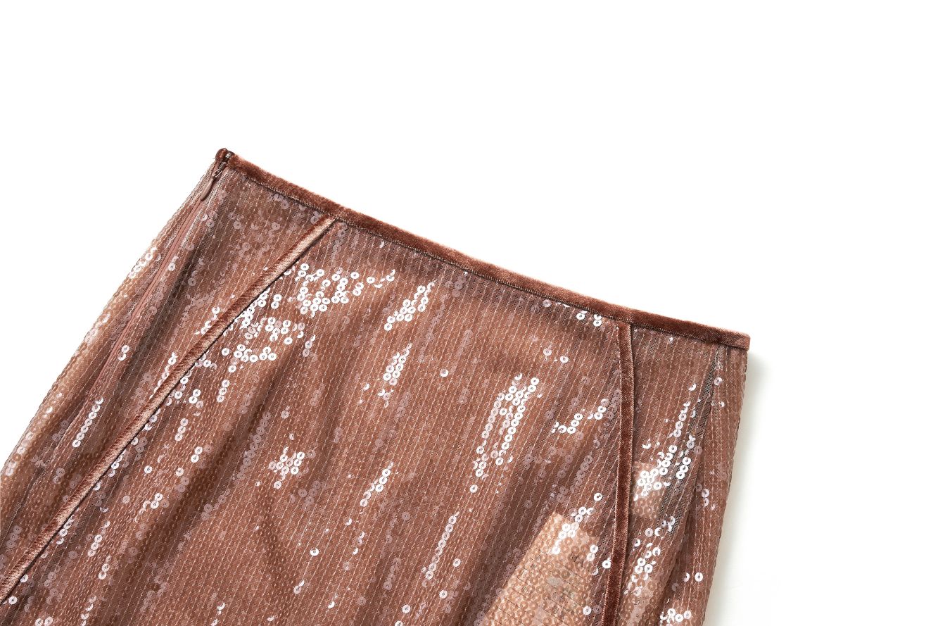 Mocha Sequins Long Skirt