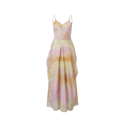 Coral pink acetate patchwork dress